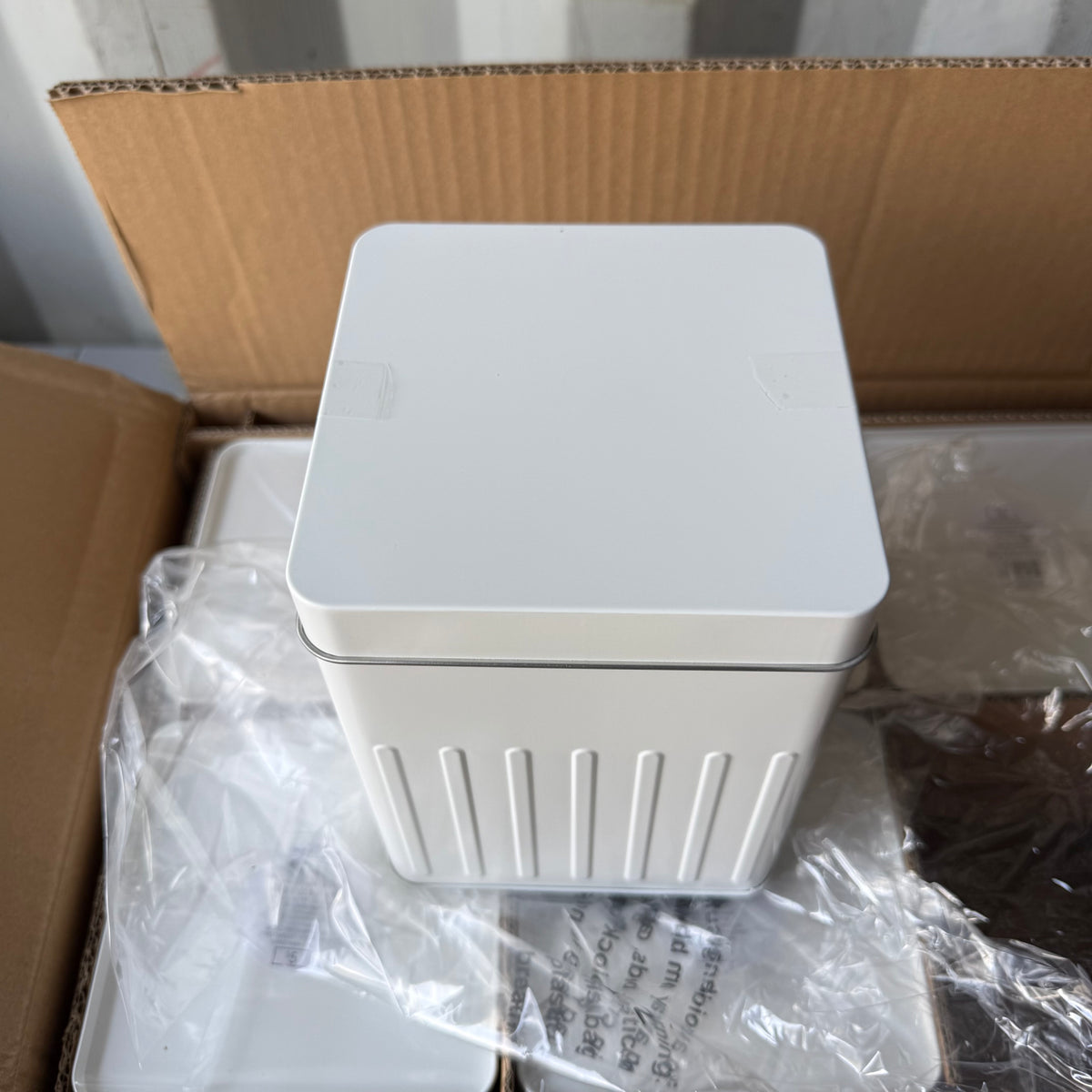 Box of 6 White Metal Storage Tins