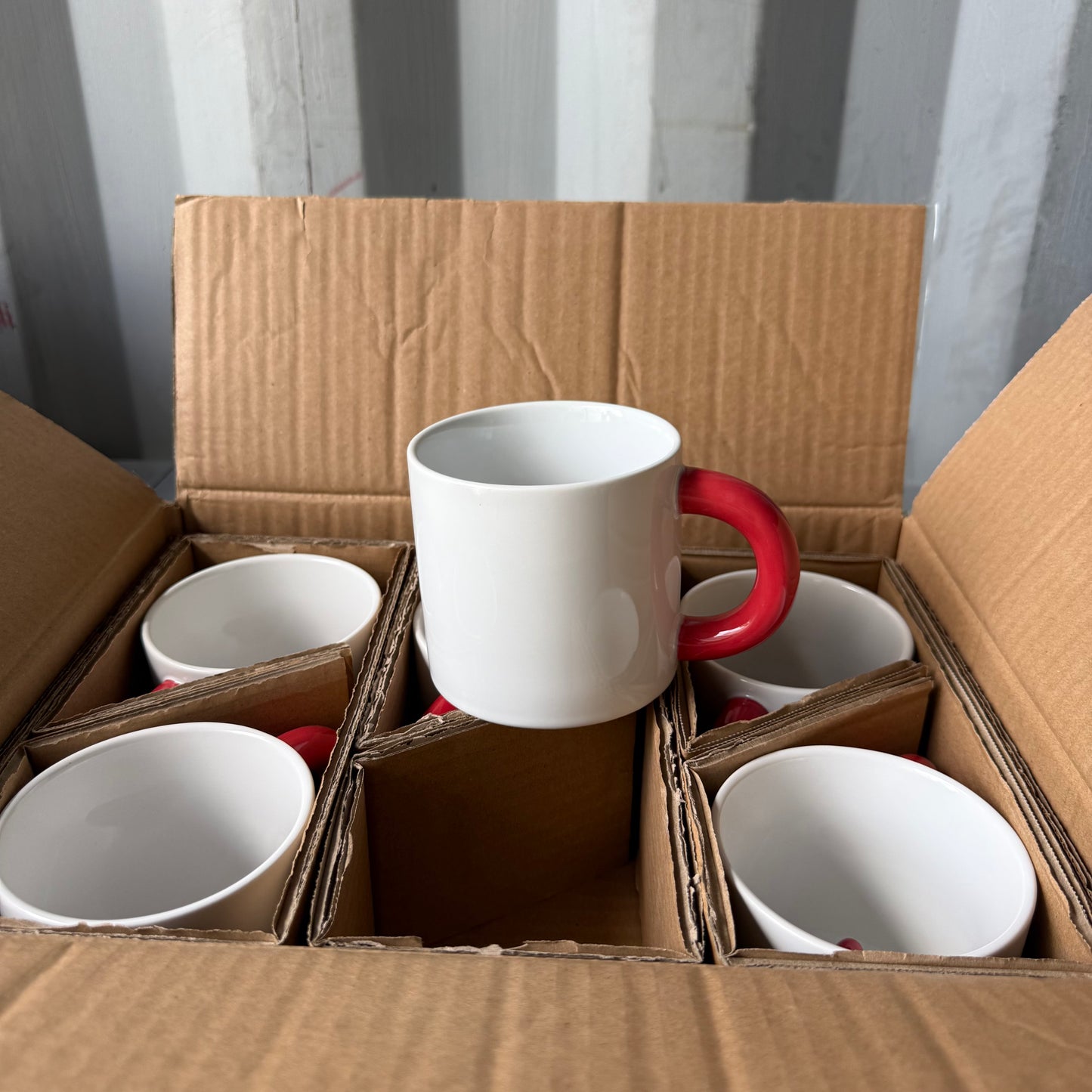 Set of 6 Spritz Stoneware 16oz Heart with Red Handle Coffee Mug