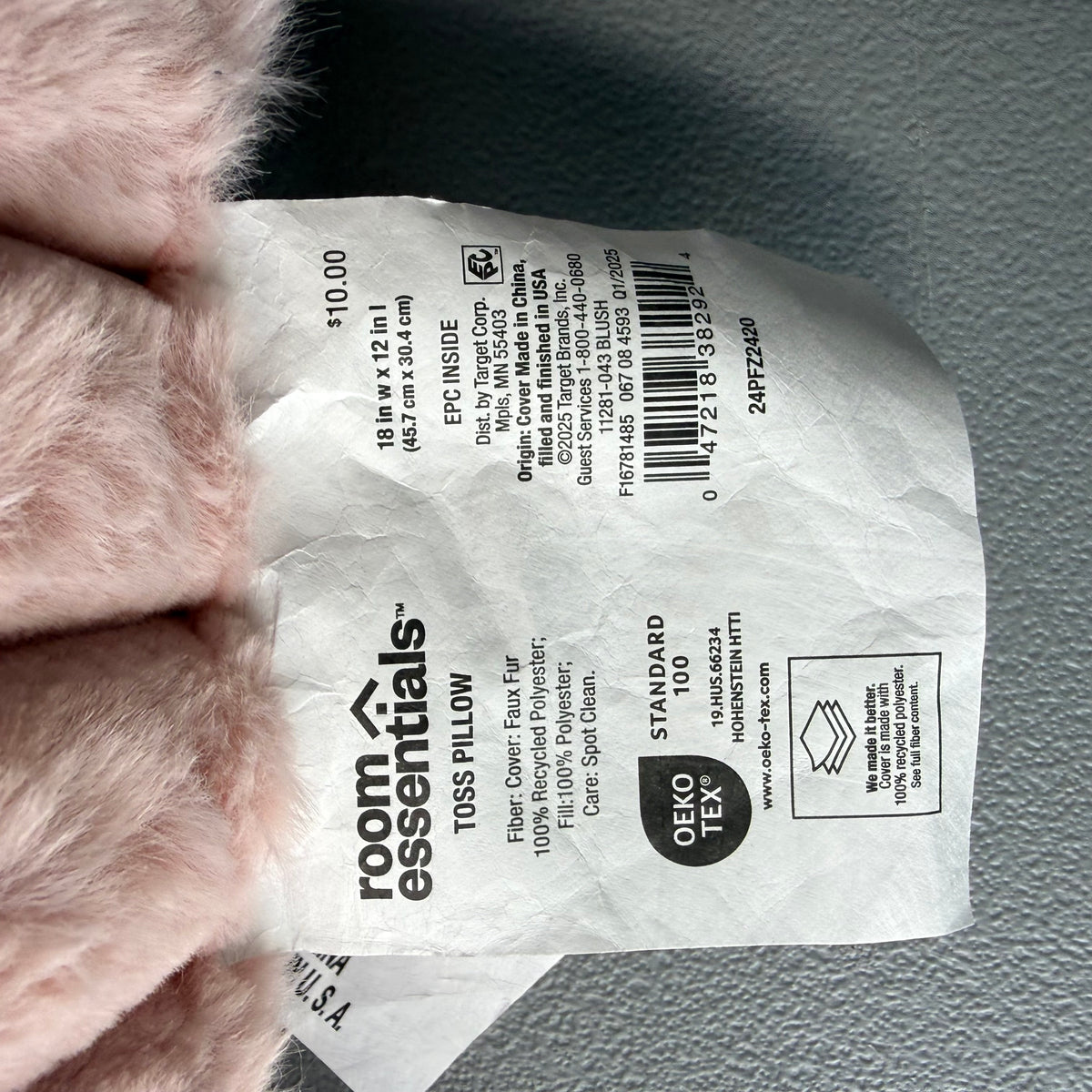 Set of 2 Ribbed Faux Fur Toss Pillows Light Pink - Room Essentials™