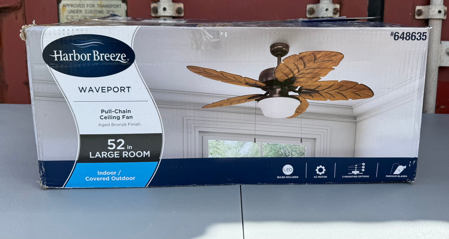 Harbor Breeze 52-in Leaf Blade Ceiling Fan - Aged Bronze w/ Brown Blades