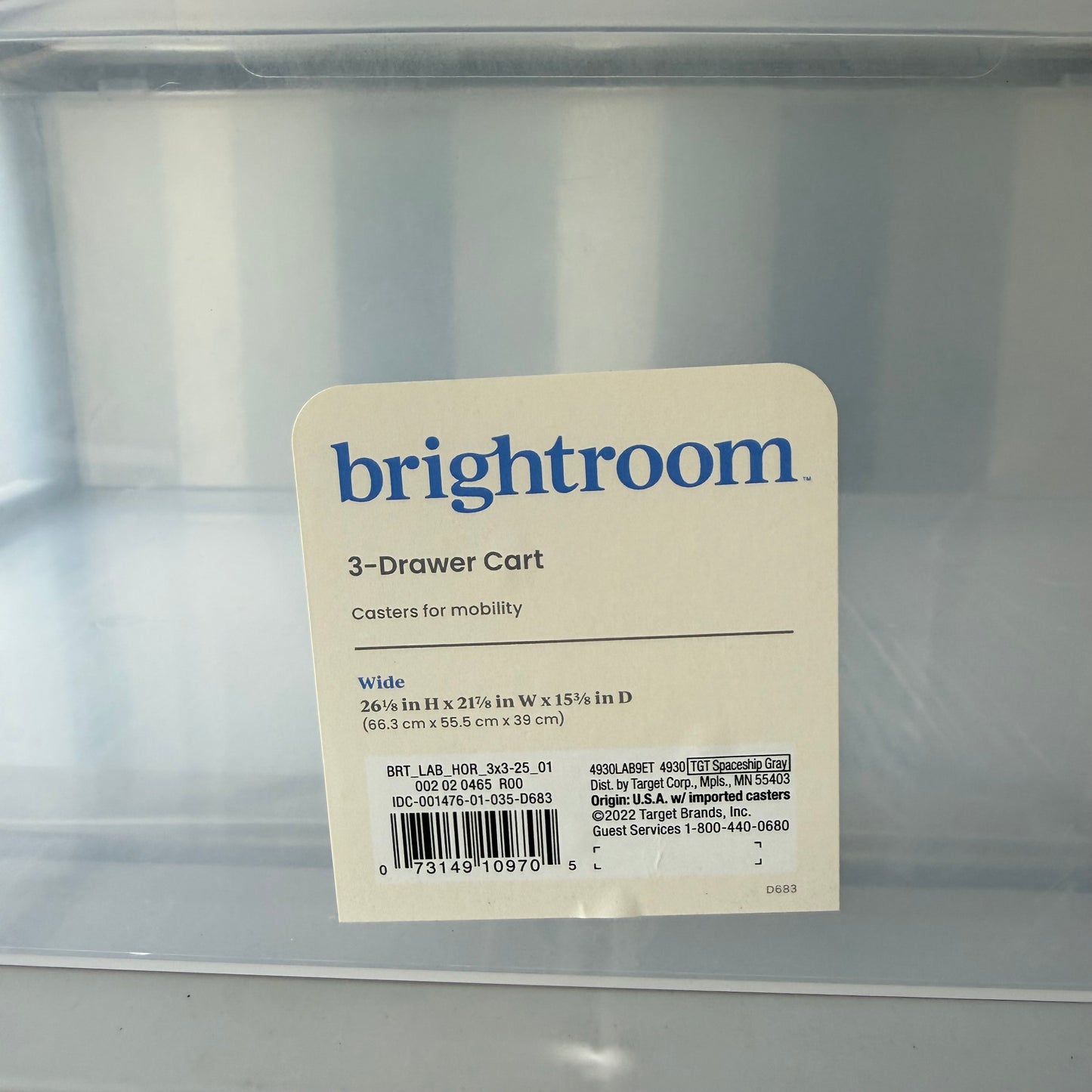 3 Drawer Wide Cart Spaceship Gray - Brightroom™