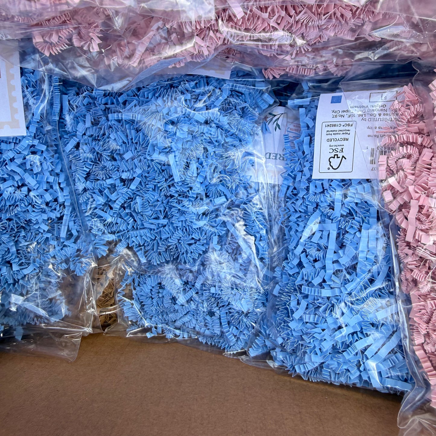 Box of 48+ 1.5oz Paper Shred Filler Light Pink, Blue, Brown - Spritz™