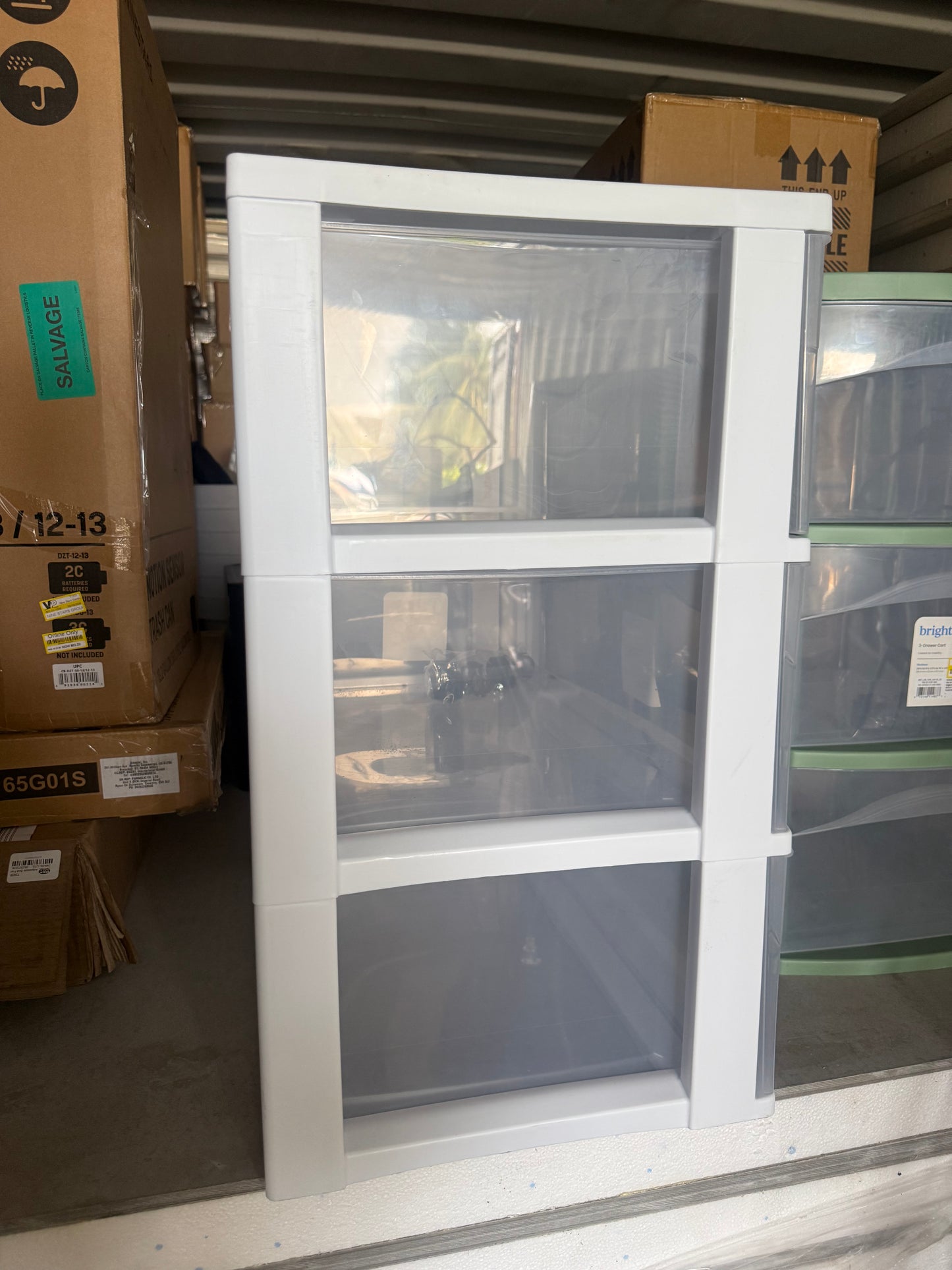 3 Drawer Wide Cart White - Brightroom™: Plastic Storage Drawers with Casters