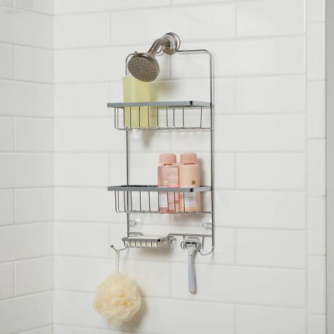 Bathroom Shower Caddy Chrome - Threshold™: Rust-Resistant Steel, Hanging Organizer with Shelf Storage, 24" Height