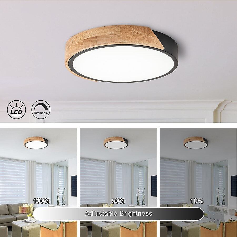 Cattleya 12.75-in Matte Black and Woodgrain Indoor 1 -Light LED Tunable White Ceiling Light