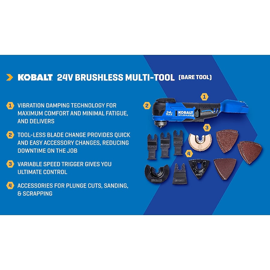 Kobalt 24-volt Cordless Brushless Variable Speed 17 -Piece Oscillating Multi-Tool with Soft Case (Battery Not Included)