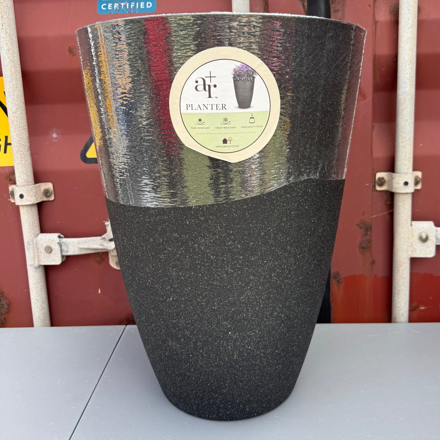allen + roth Cone 15.28-in W x 15.28-in L x 21.69-in H Black Resin Indoor/Outdoor Planter