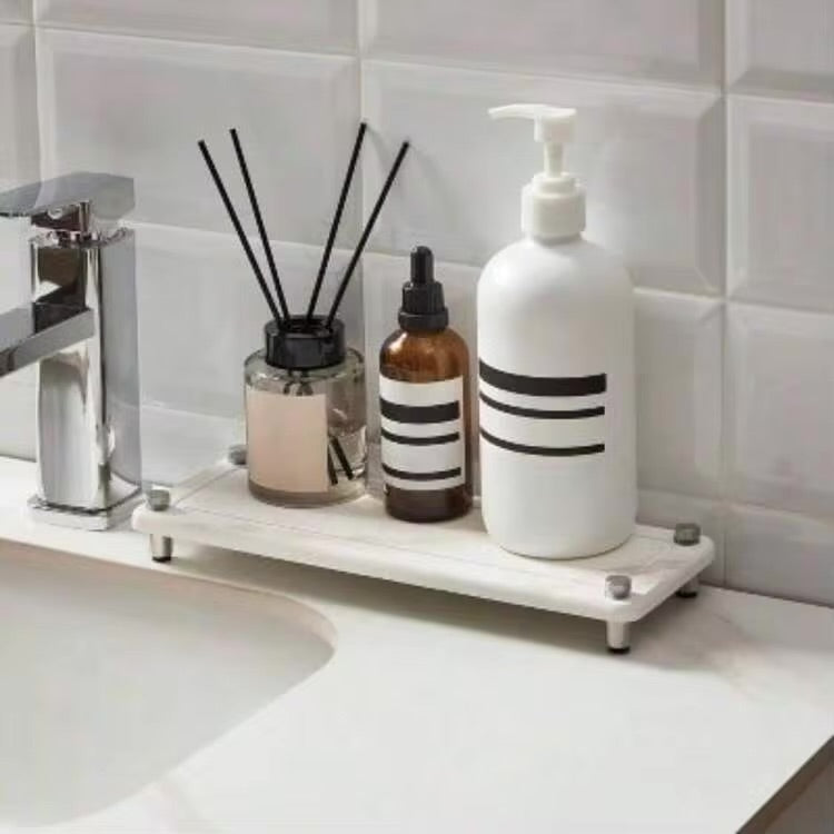 4"X11" Diatomaceous Stone Bath Tray With Carved Metal Feet