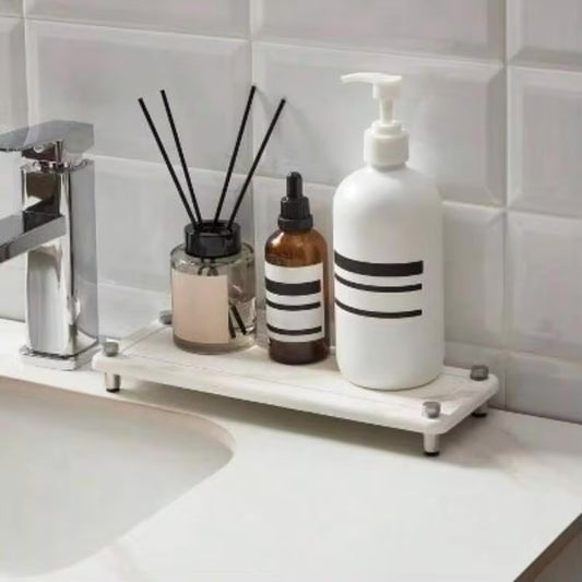 4"X11" Diatomaceous Stone Bath Tray With Carved Metal Feet