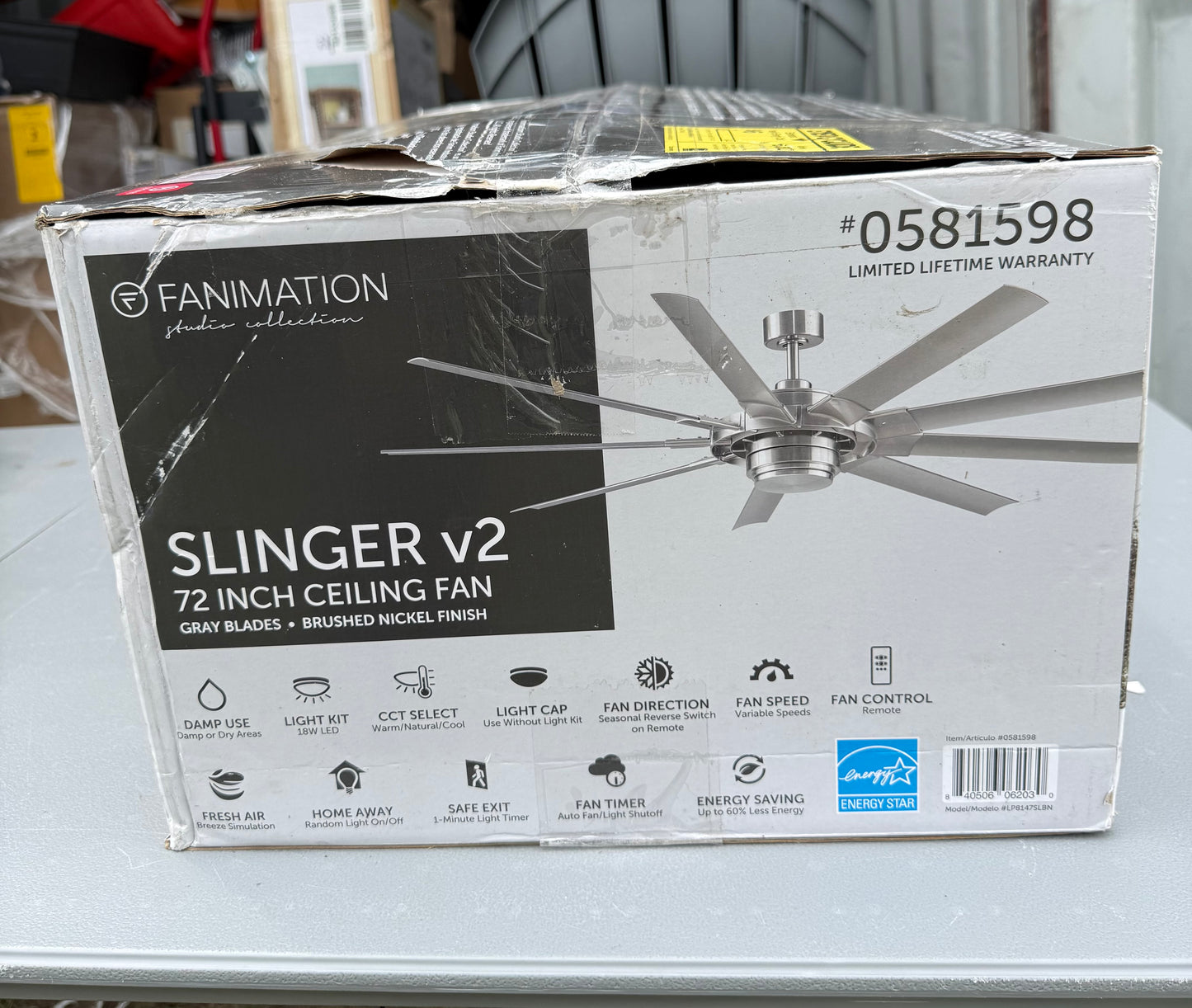 Fanimation Studio Collection Slinger v2 72-in Brushed Nickel with Gray Blades Adjustable Ceiling Fan