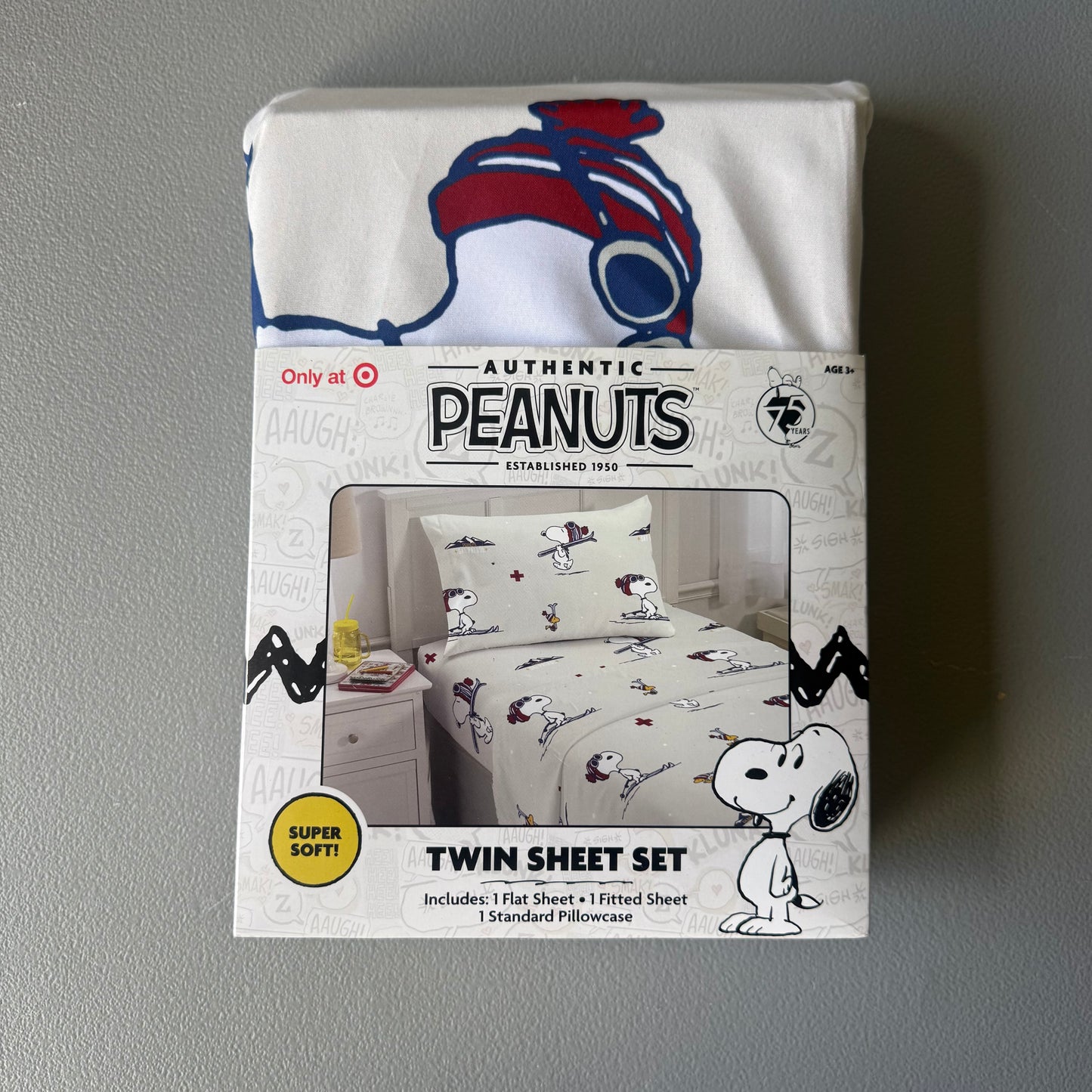 Peanuts 75 Years Snoopy Skiing Winter Holiday Twin Sheet Set 3 Pc Exclusive