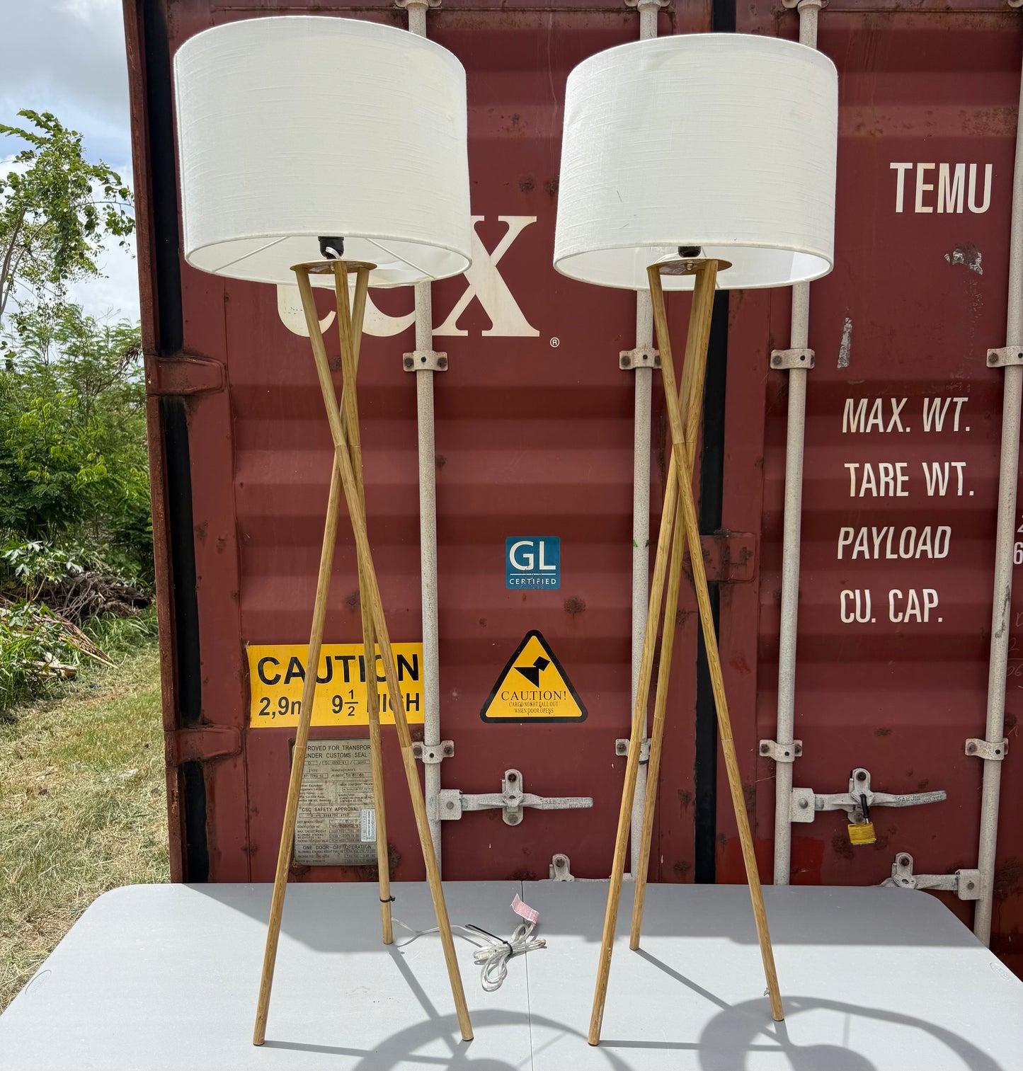 Set of 2 59"x18.5" Modern Tripod Floor Lamp Natural - Threshold™: Linen Shade