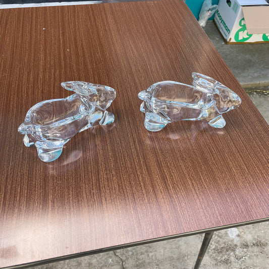 2 Glass Rabbit Figurines