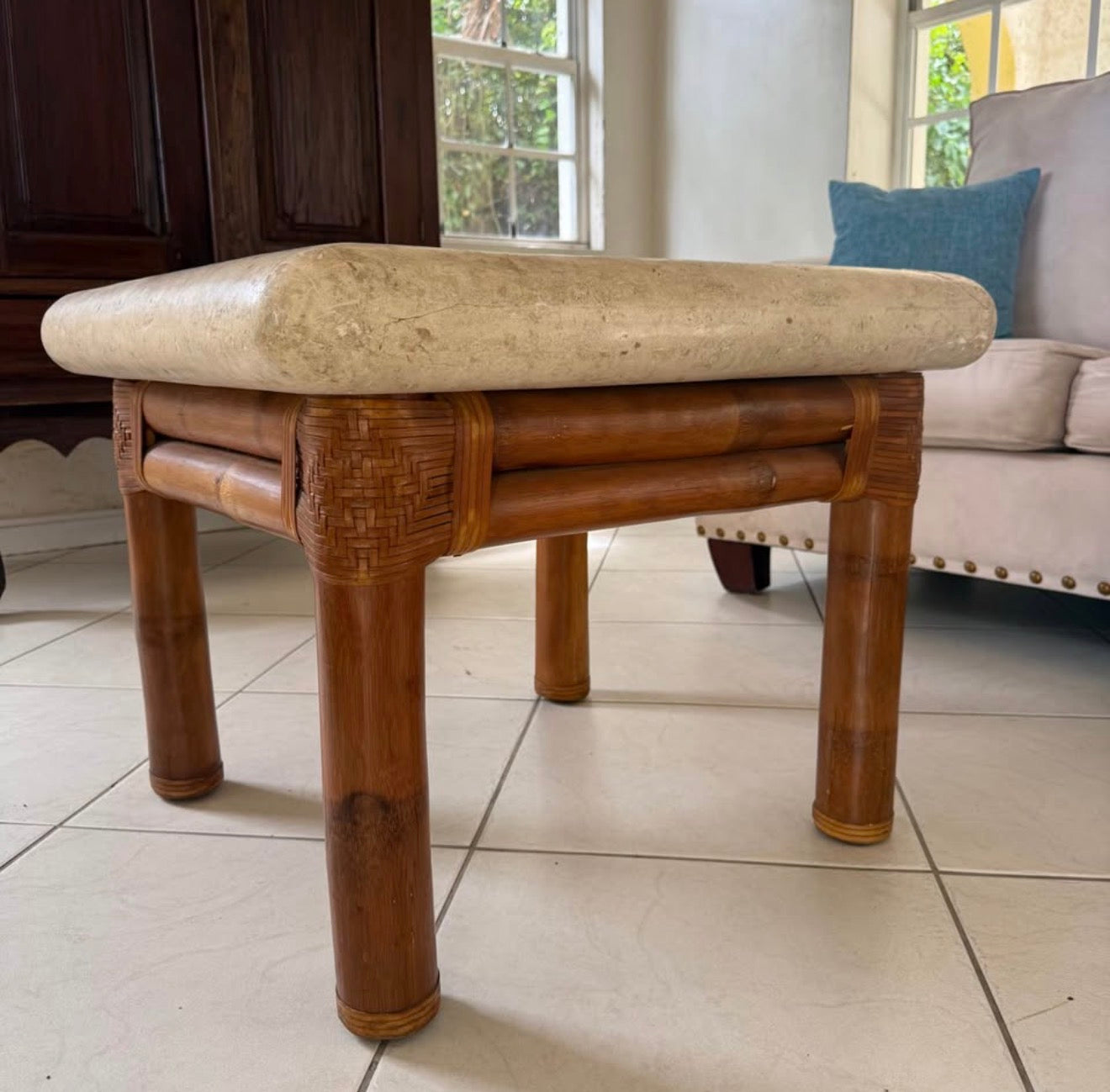 27” Wooden/Faux Stone End Table