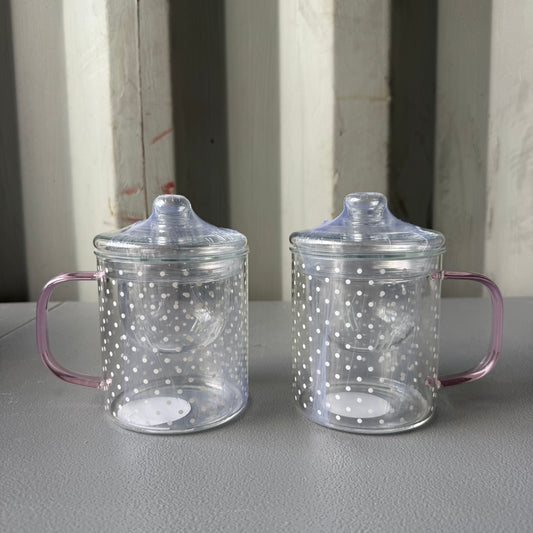 Set of 2 Polka Dot Glass Tea Infuser Mugs