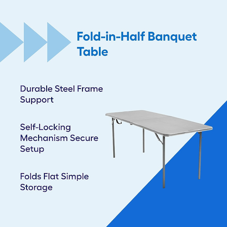 Cosco 6-ft x 2.5-ft Gray Fold-in-Half Resin Rectangle Indoor/Outdoor Folding 8 -Person Banquet Table
