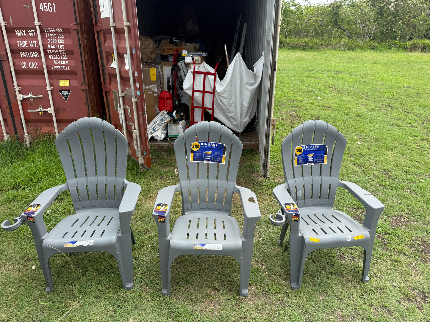 Set of 3 Adams Manufacturing Stackable Gray Resin Frame Stationary Adirondack Chair with Slat Seat