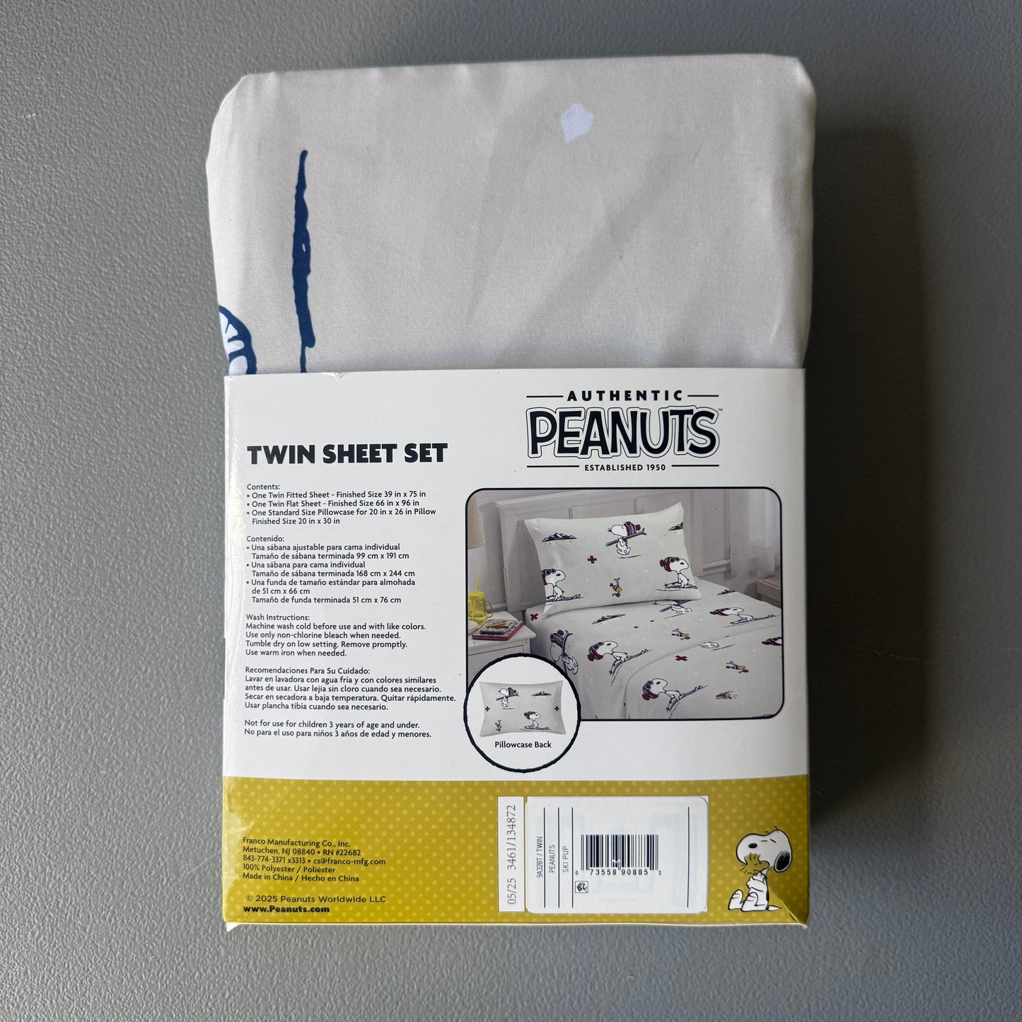 Peanuts 75 Years Snoopy Skiing Winter Holiday Twin Sheet Set 3 Pc Exclusive