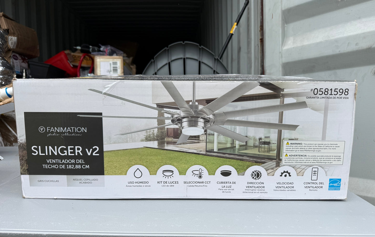 Fanimation Studio Collection Slinger v2 72-in Brushed Nickel with Gray Blades Adjustable Ceiling Fan