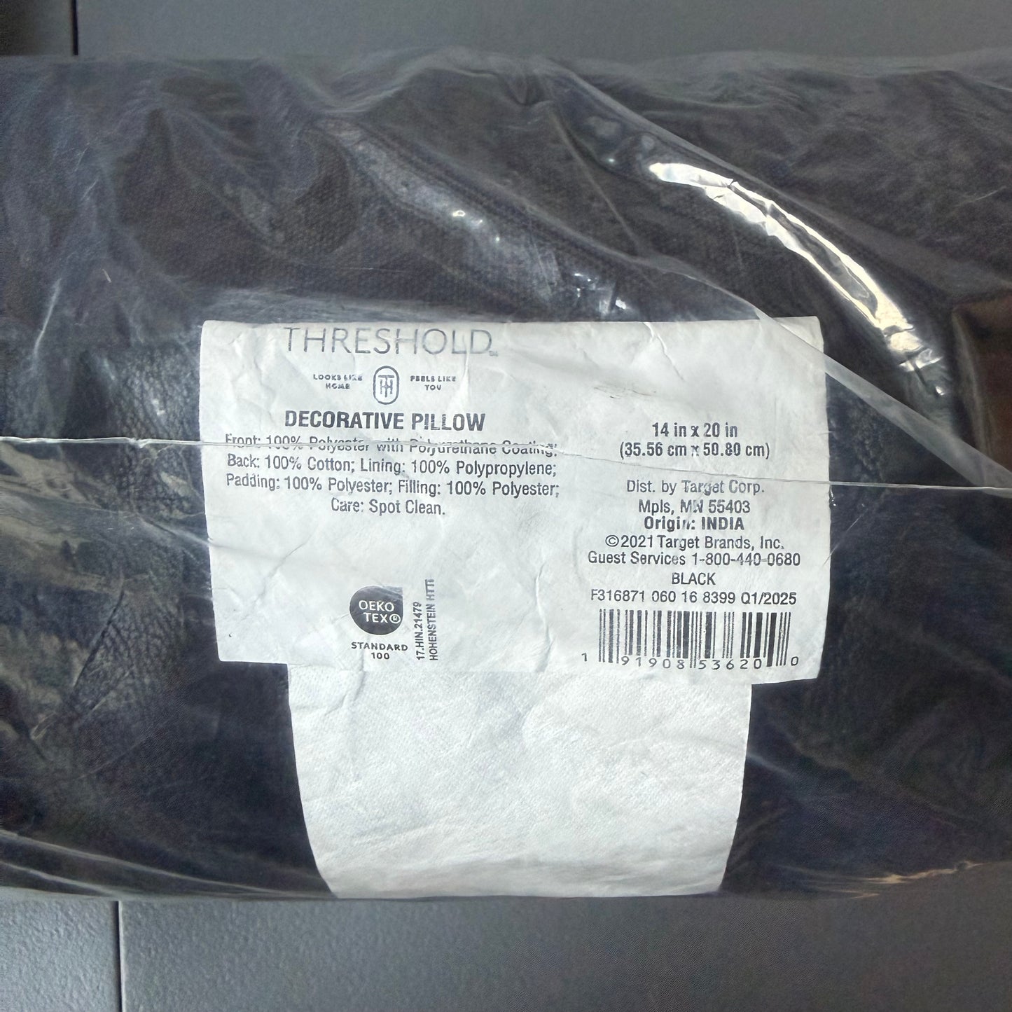 Set of 2 Oblong Faux Leather Channel Stitch Decorative Throw Pillows Black - Threshold™