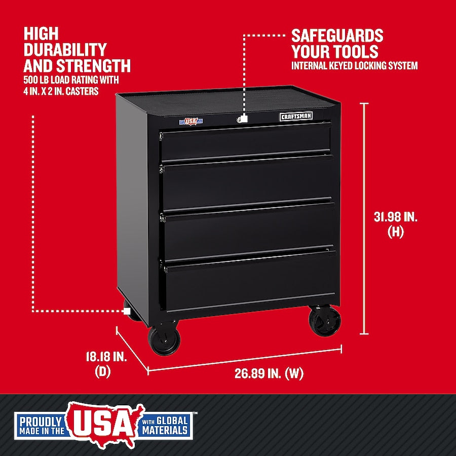 CRAFTSMAN 1000 Series 26.89-in W x 31.98-in H 4 -Drawer Steel Rolling Tool Cabinet (Black)