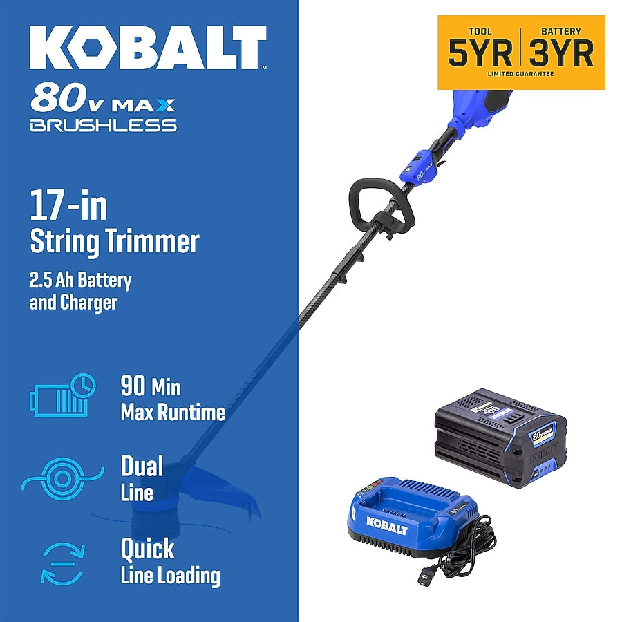 Kobalt  Carbon Fiber 80-volt 17-in Straight Shaft Battery String Trimmer 2.5 Ah (Battery Included) (Charger Included)