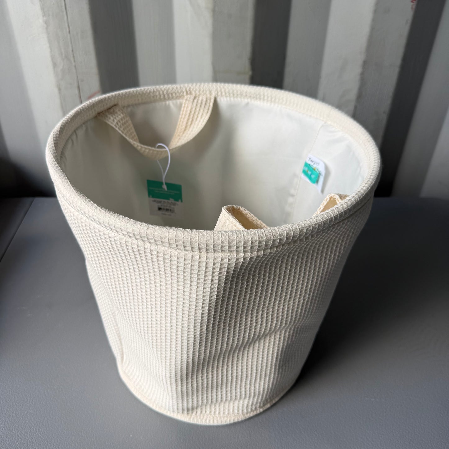 Waffle Kids' Storage Basket Cream - Pillowfort™: Circular Polyester Toy Organizer, Spot Clean, 13"x13"