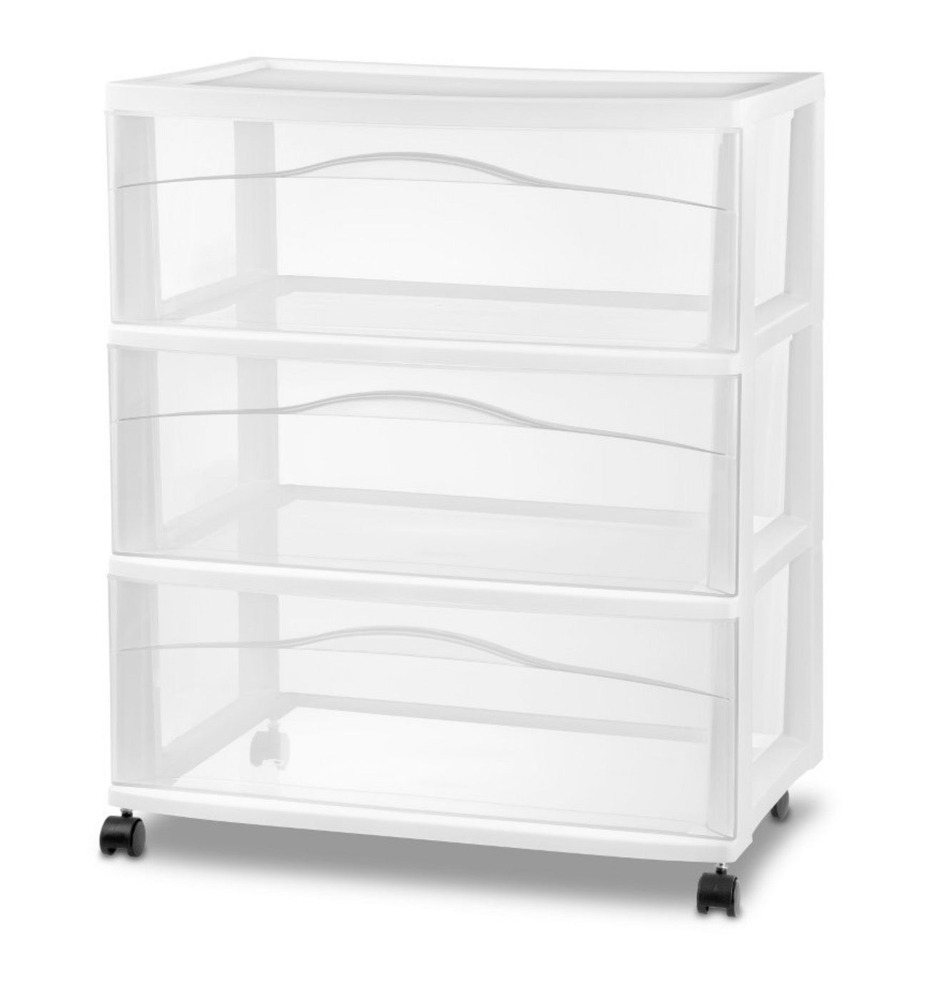 3 Drawer Wide Cart White - Brightroom™: Plastic Storage Drawers with Casters