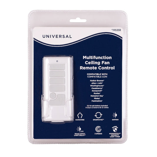 Harbor Breeze Universal 4.72-in 3 Speed 3 Setting White Plastic Indoor/Outdoor Slope Ceiling Fan Remote