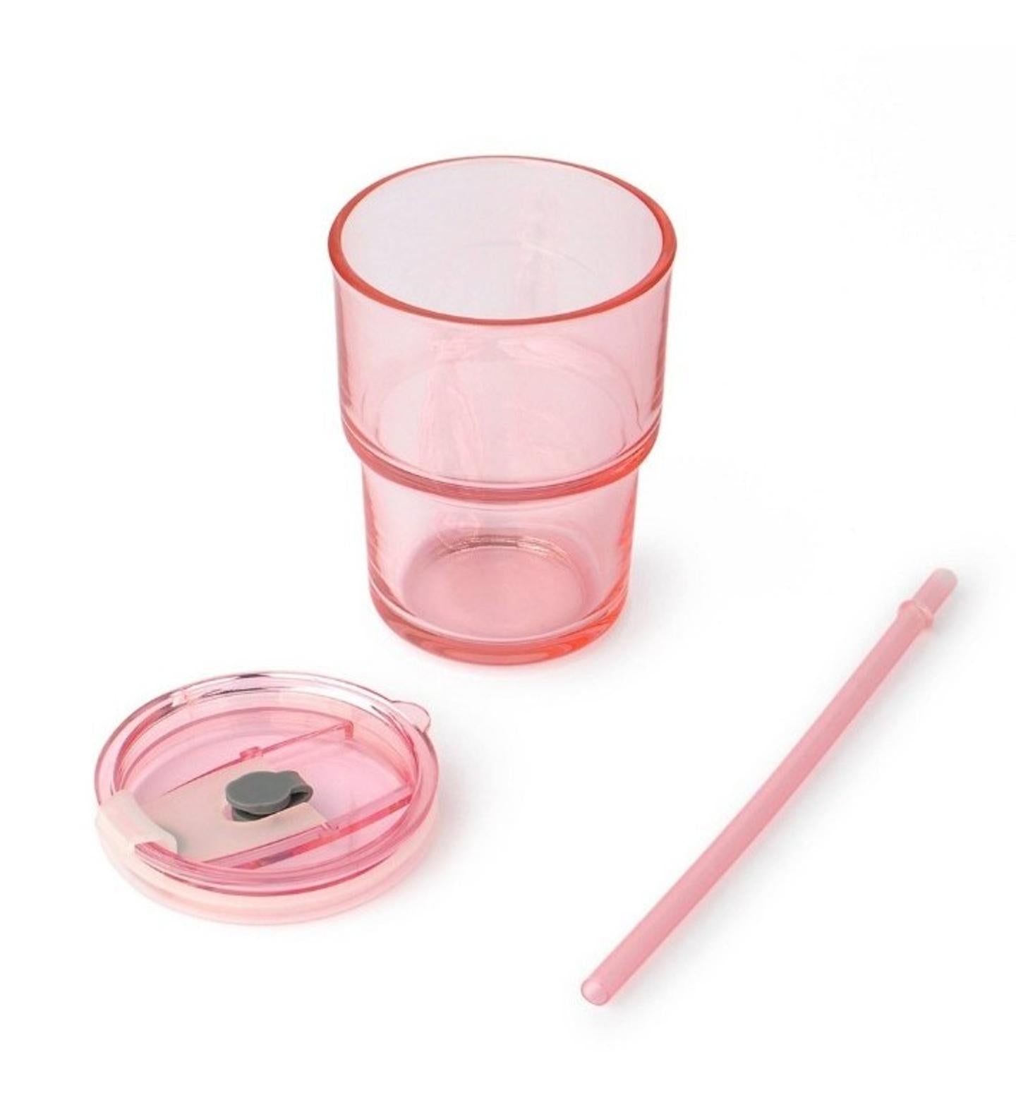 Set of 8 13oz Glass Cups with Straw Pink & Brown
