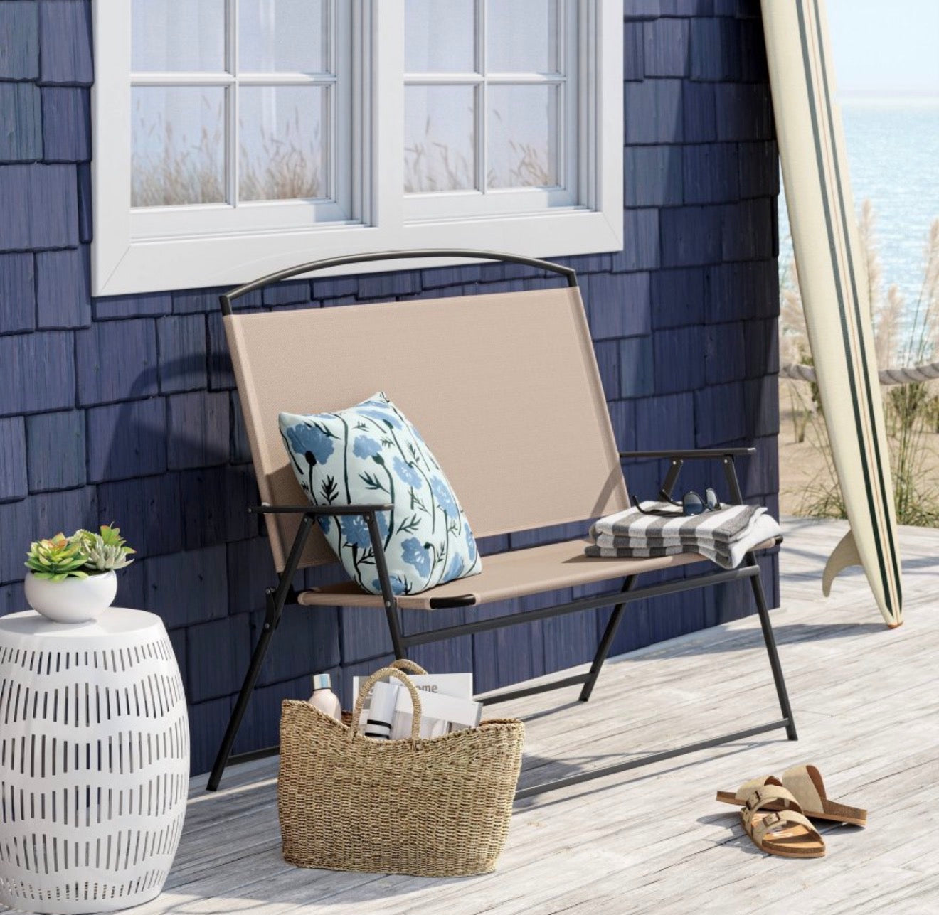 Sling Folding Outdoor Portable Beach Chair (Tan) - Room Essentials™