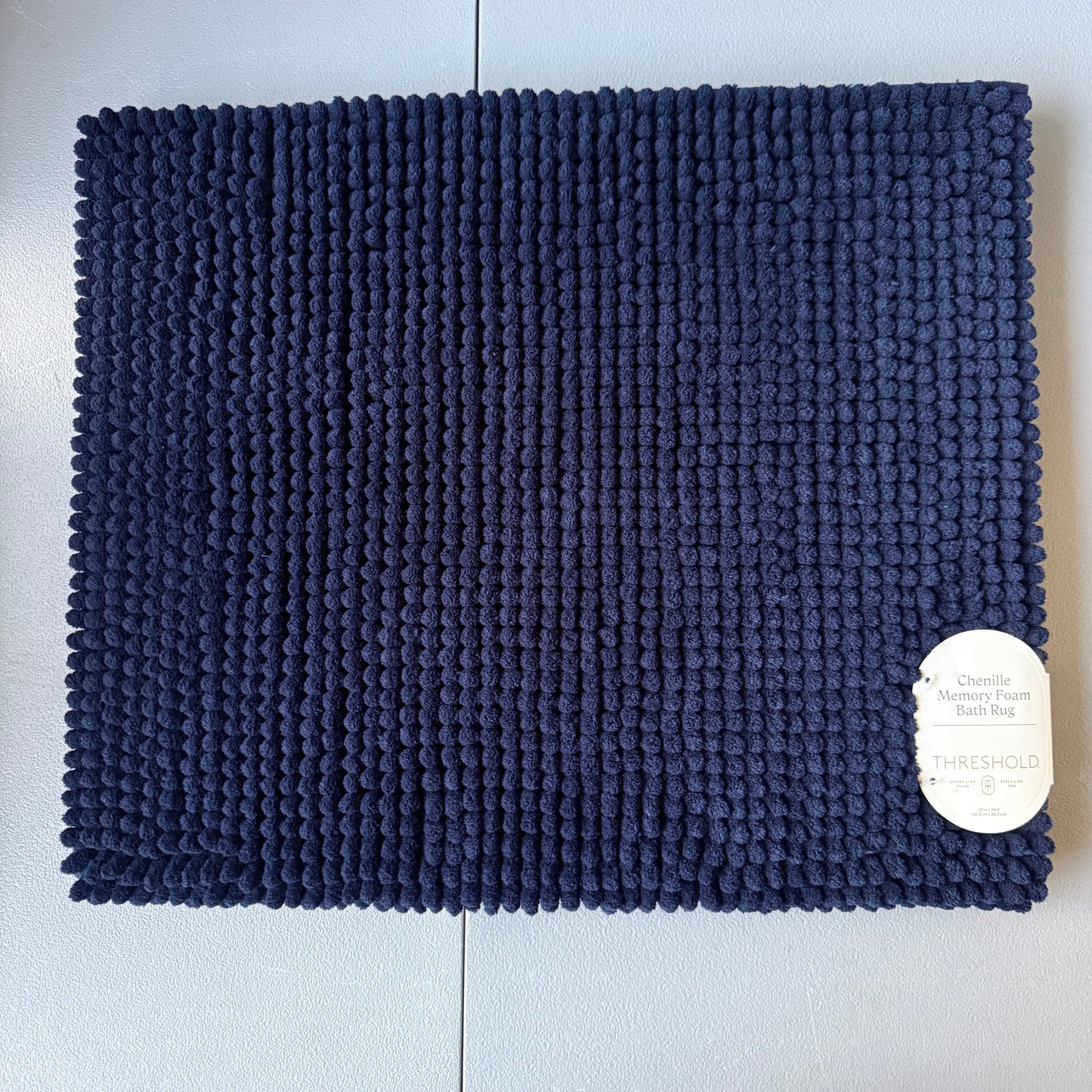 20"x34" Low Chenille Memory Foam Bath Rug Navy - Threshold™: Recycled Polyester, Machine Washable, OEKO-TEX Certified