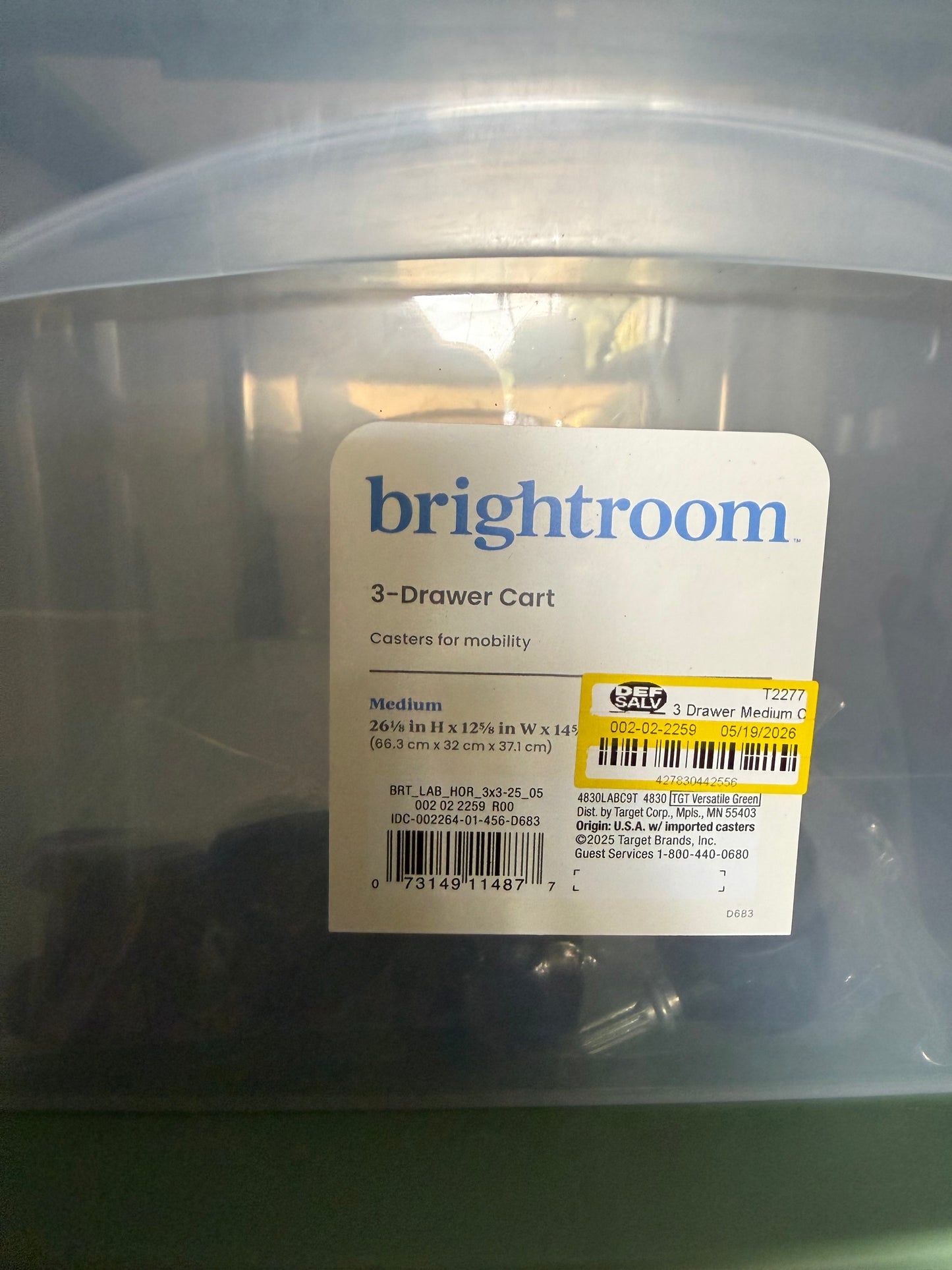 3 Drawer Medium Cart Versatile Green - Brightroom™