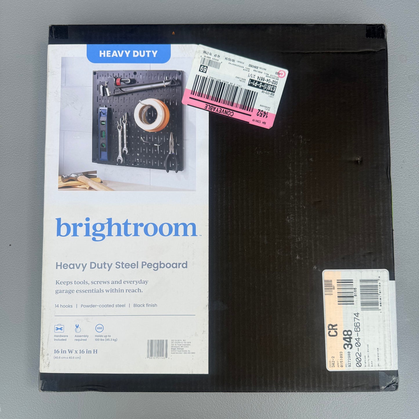 16" Square Metal Pegboard - Brightroom™: Wall & Garage Storage Organizer, Carbon