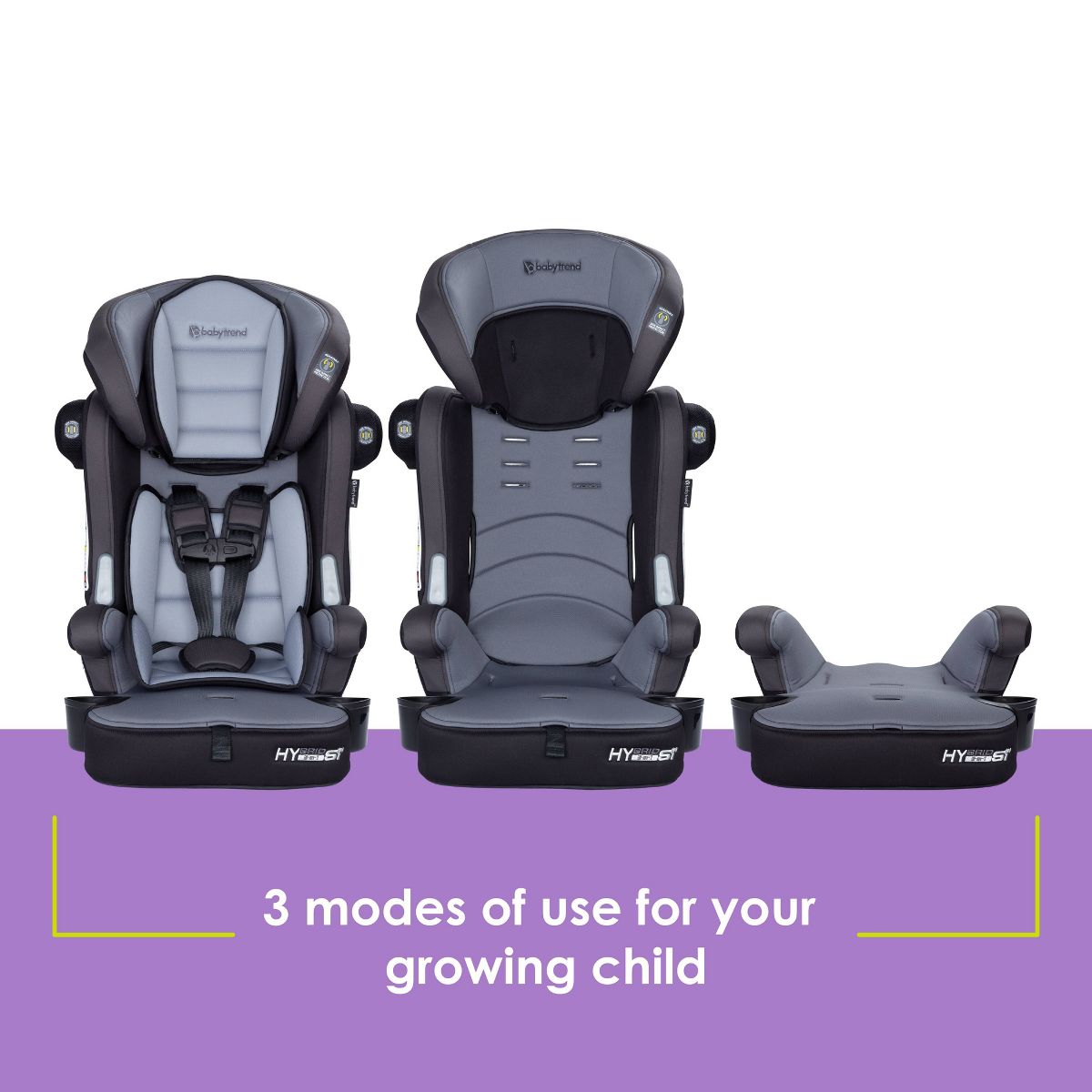 Baby Trend Hybrid SI 3-in-1 Combination Booster Car Seat with Side Impact Protection - Madrid Black: LATCH Compatible, Machine Washable Seat Pad, Foam