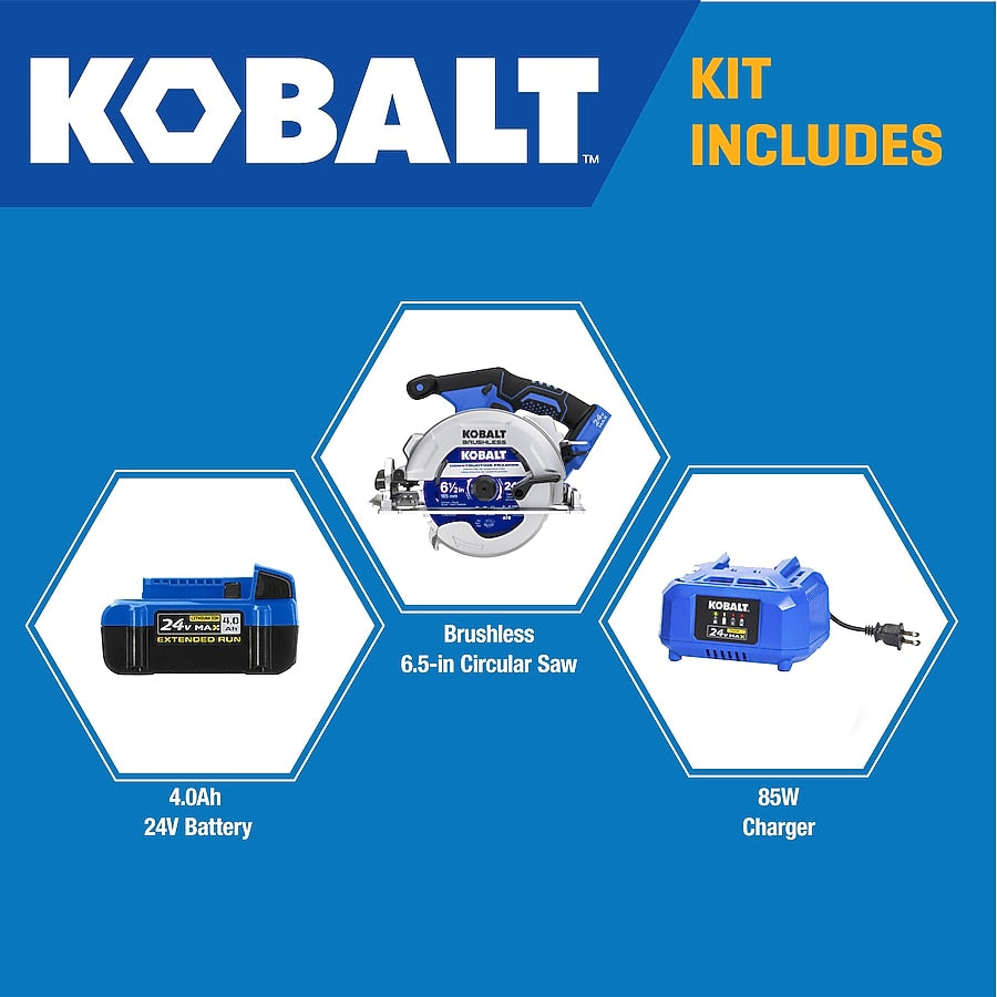 Kobalt 24-volt 4 -Amp 6-1/2-in Brushless Cordless Circular Saw Kit (Battery Included and Charger Included)