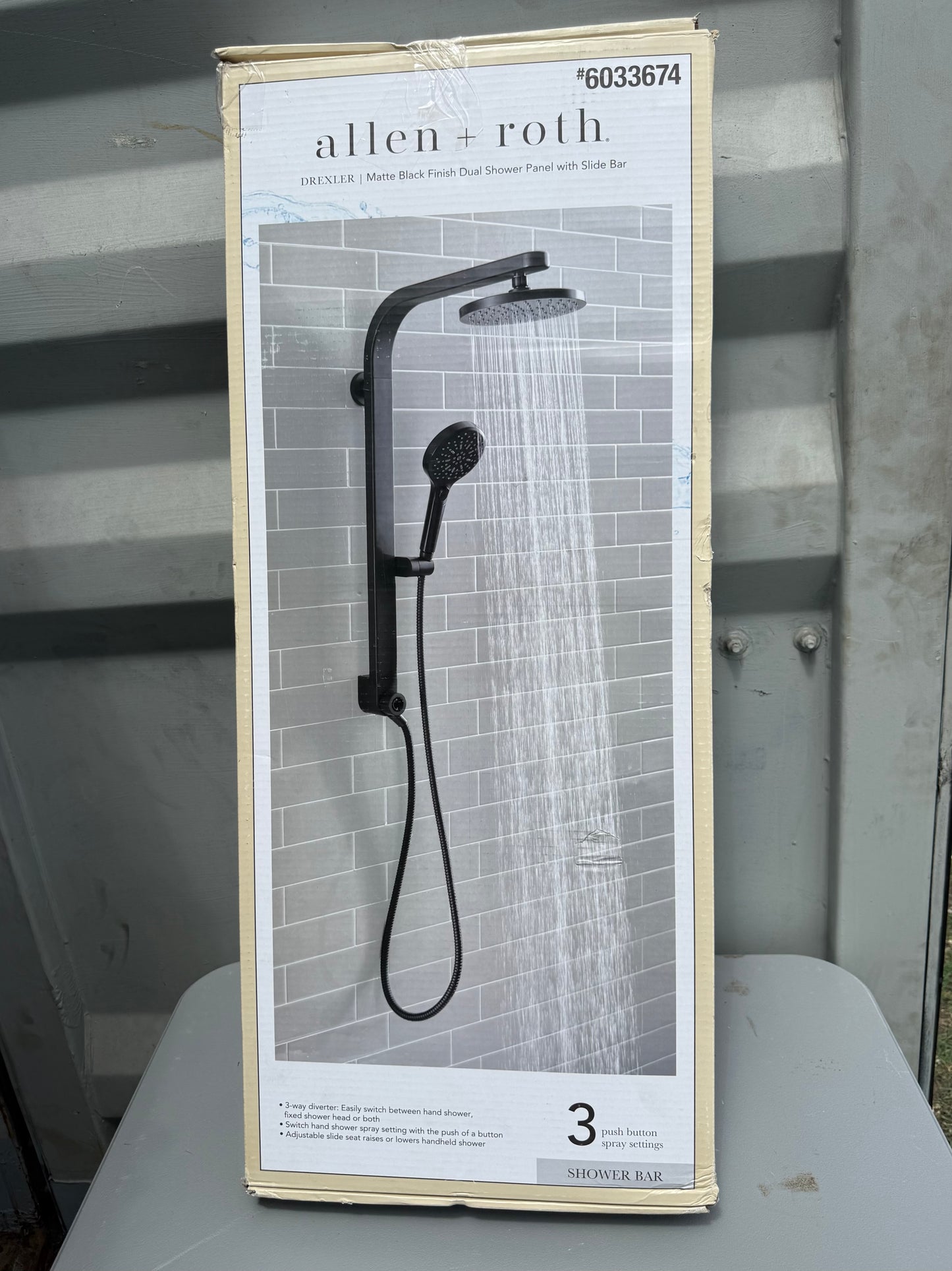 allen + roth Drexler Black 7.87-in Dual Head Shower Panel System with 3-Way Diverter