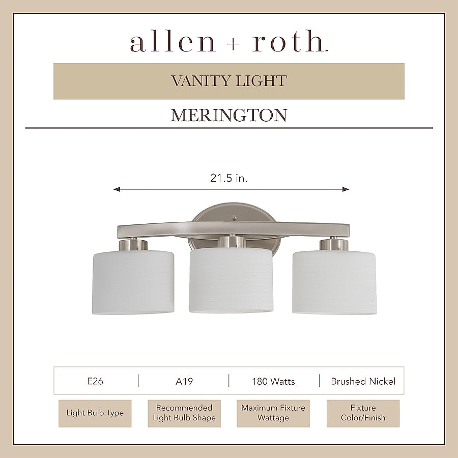 allen + roth Merington 21.5-in 3 Light Brushed Nickel Transitional Bathroom Vanity Light