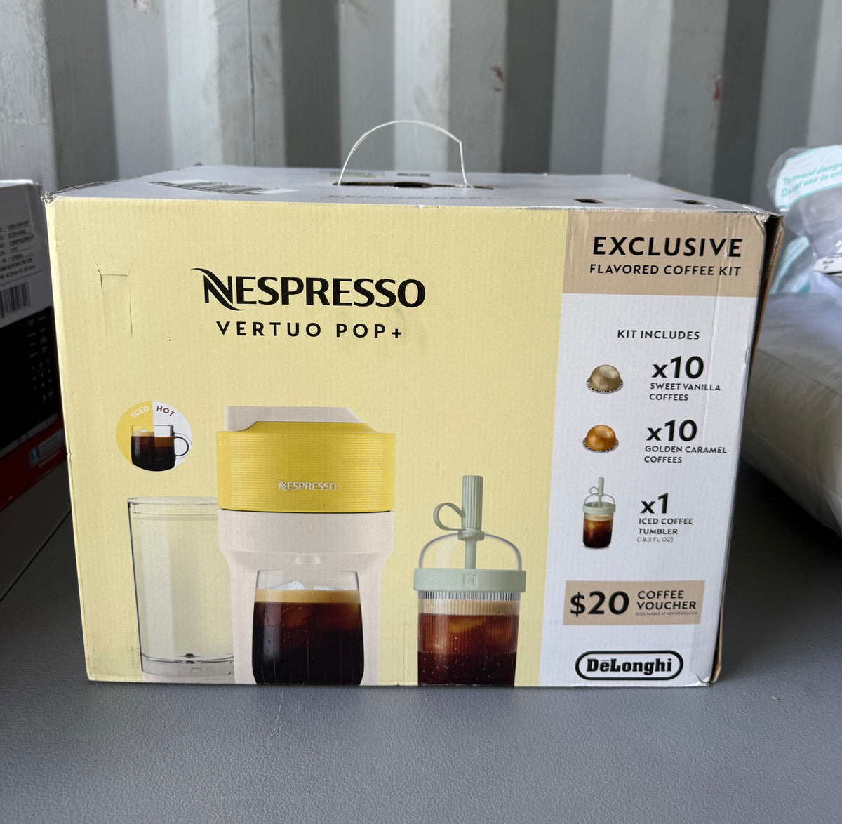 Nespresso Vertuo Pop+ Coffee and Espresso Maker by De'Longhi Value Pack Bundle -  Lemon Yellow
