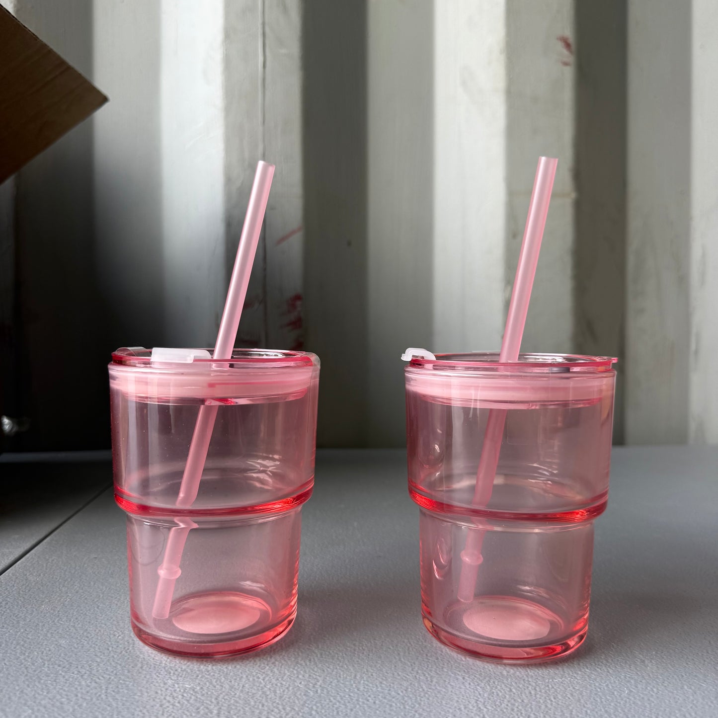 Set of 2 Pink Glass Tumblers