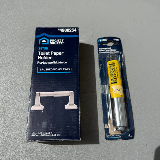 Project Source Seton Brushed Nickel Wall mount Spring-Loaded Toilet Paper Holder + Additional Roll