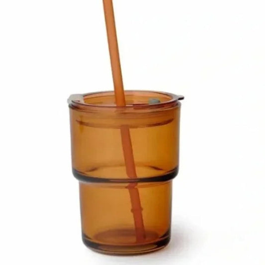 Set of 4 Amber-Tinted Glass Tumblers