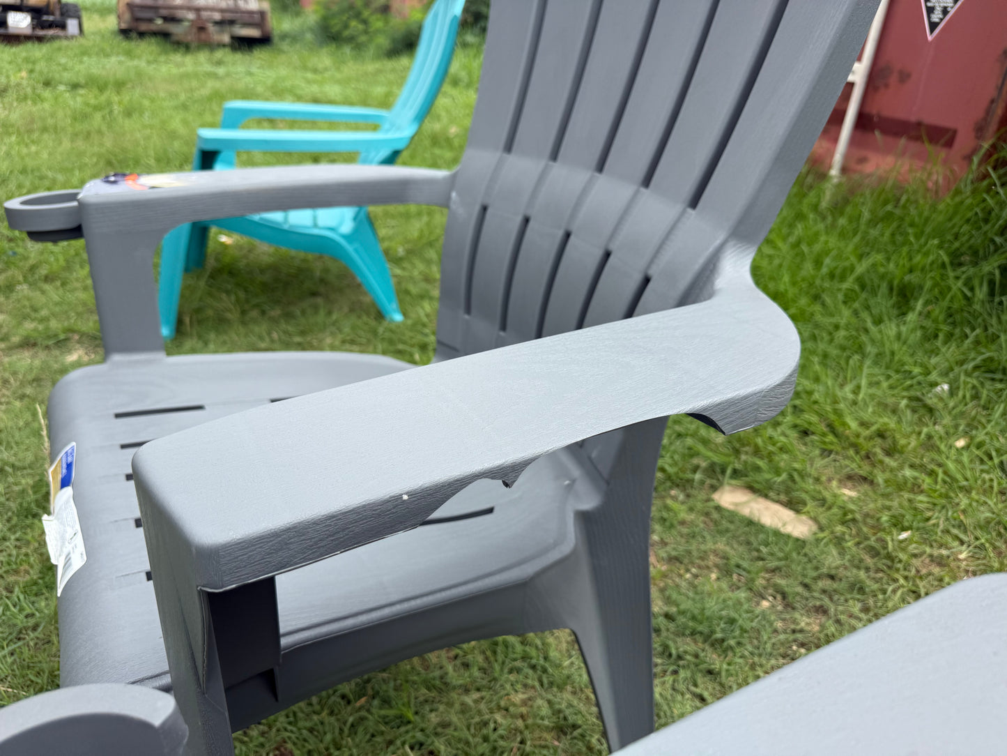 Set of 3 Adams Manufacturing Stackable Gray Resin Frame Stationary Adirondack Chair with Slat Seat