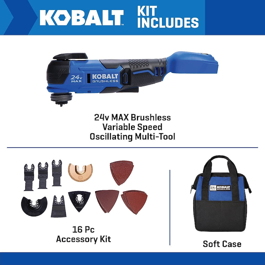 Kobalt 24-volt Cordless Brushless Variable Speed 17 -Piece Oscillating Multi-Tool with Soft Case (Battery Not Included)