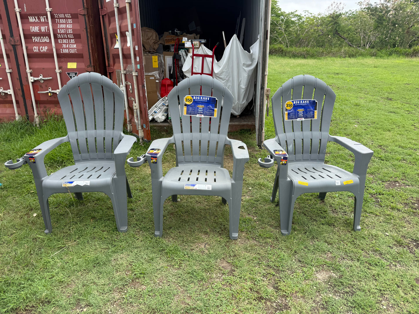Set of 3 Adams Manufacturing Stackable Gray Resin Frame Stationary Adirondack Chair with Slat Seat