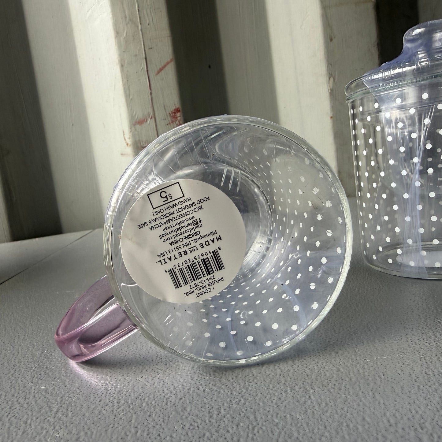 Set of 2 Polka Dot Glass Tea Infuser Mugs