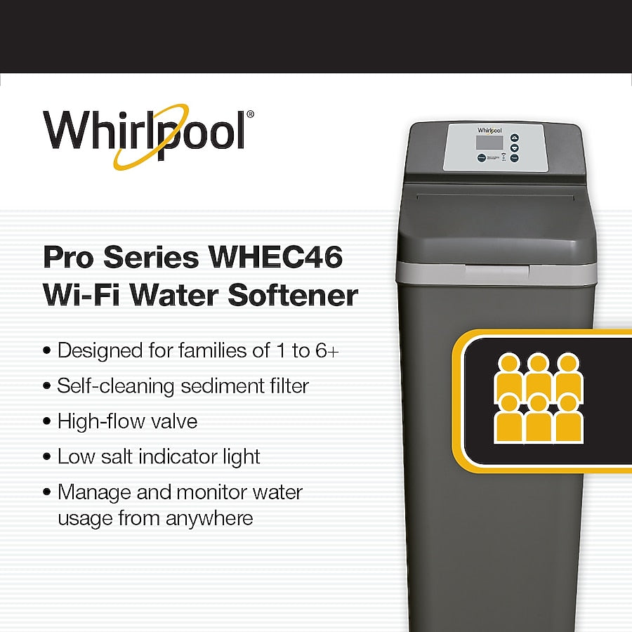 Whirlpool 46000 -Grain Pro Series Wi-Fi Enabled Smart Water Softener For Hard Water and Iron Reduction