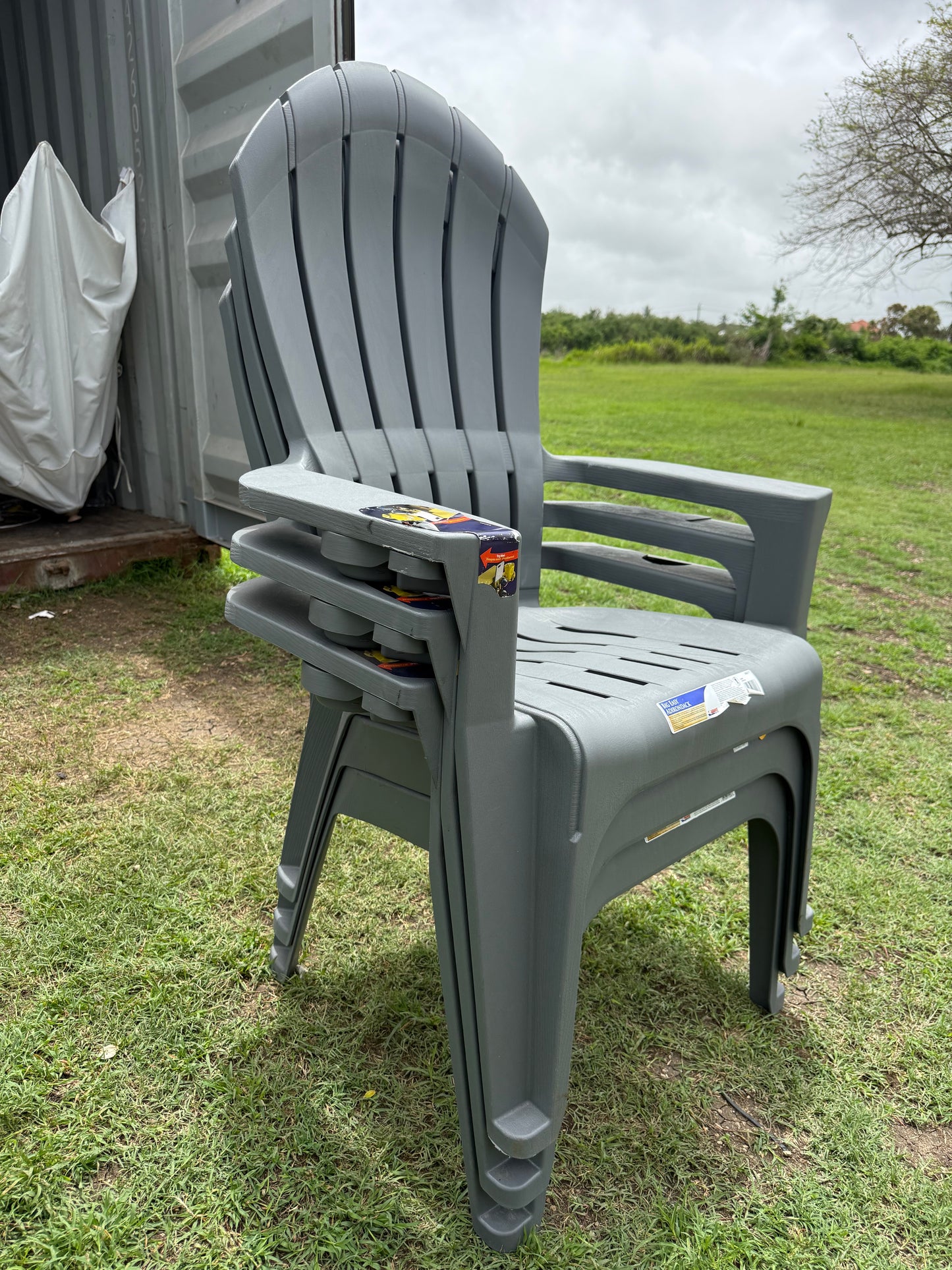 Set of 3 Adams Manufacturing Stackable Gray Resin Frame Stationary Adirondack Chair with Slat Seat