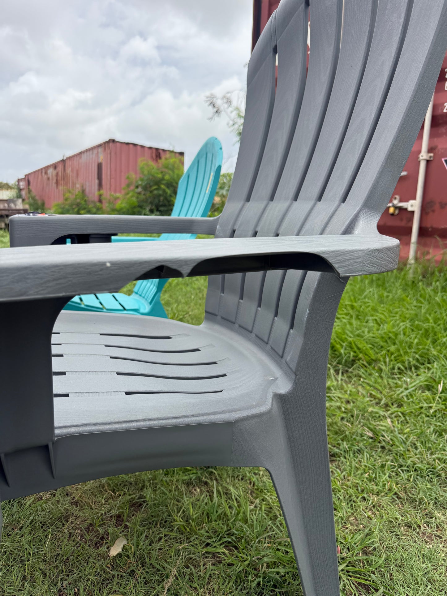 Set of 3 Adams Manufacturing Stackable Gray Resin Frame Stationary Adirondack Chair with Slat Seat