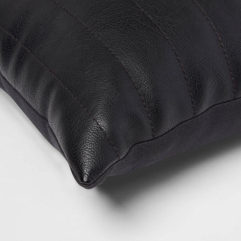 Set of 2 Oblong Faux Leather Channel Stitch Decorative Throw Pillows Black - Threshold™